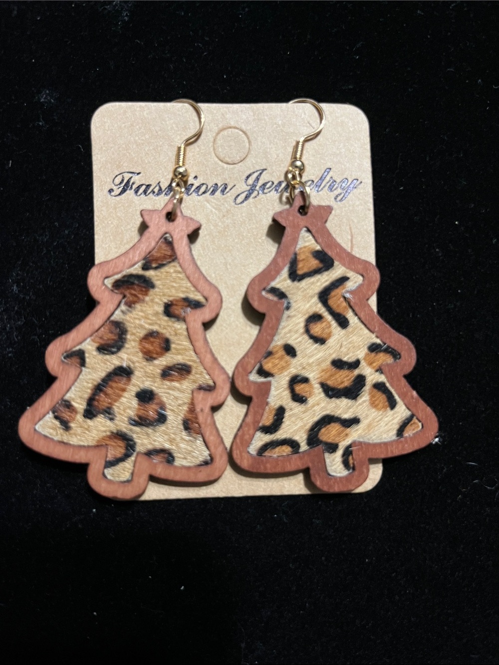 Leopard Print Tree Dangle Earrings in Brown